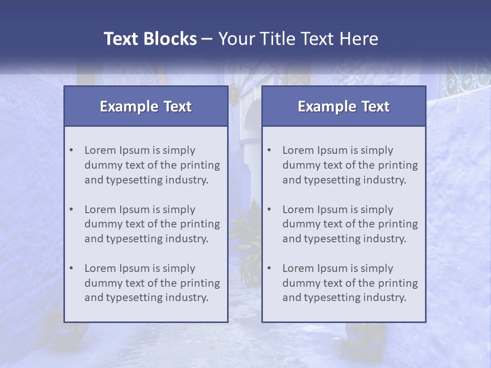 A Narrow Alley With Blue Walls And Potted Plants PowerPoint Template