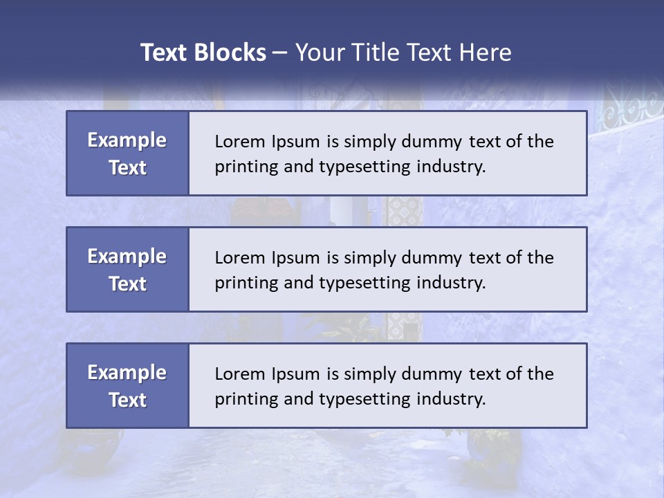 A Narrow Alley With Blue Walls And Potted Plants PowerPoint Template