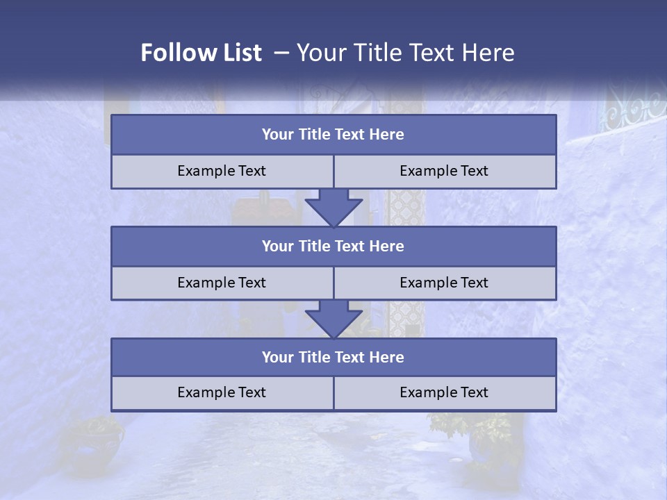 A Narrow Alley With Blue Walls And Potted Plants PowerPoint Template