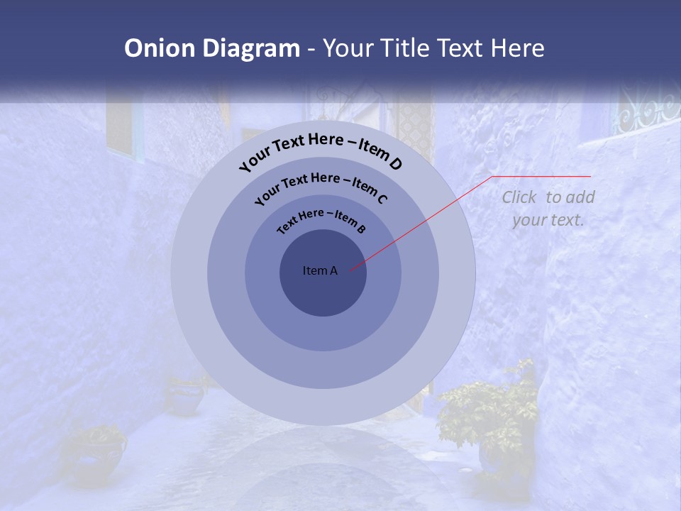 A Narrow Alley With Blue Walls And Potted Plants PowerPoint Template