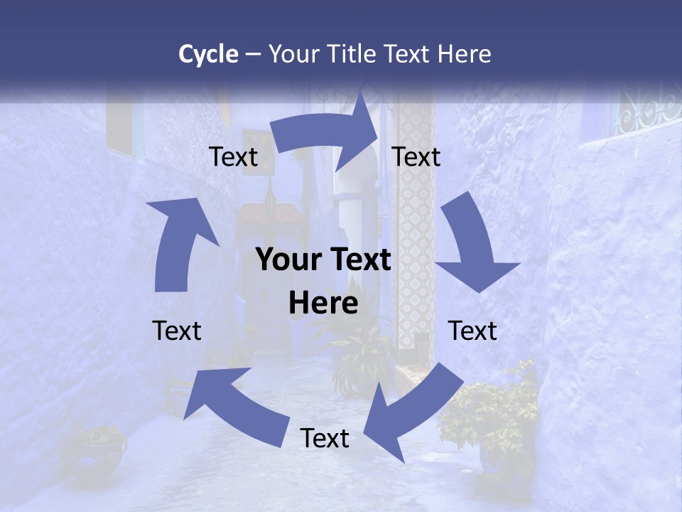 A Narrow Alley With Blue Walls And Potted Plants PowerPoint Template