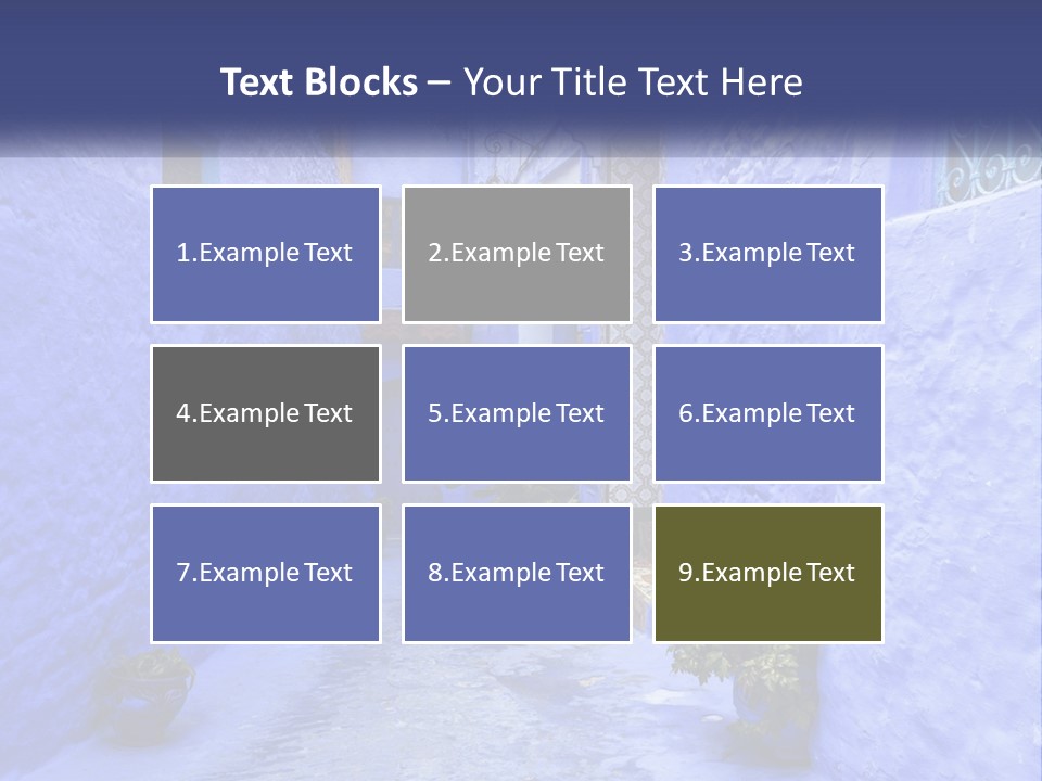 A Narrow Alley With Blue Walls And Potted Plants PowerPoint Template