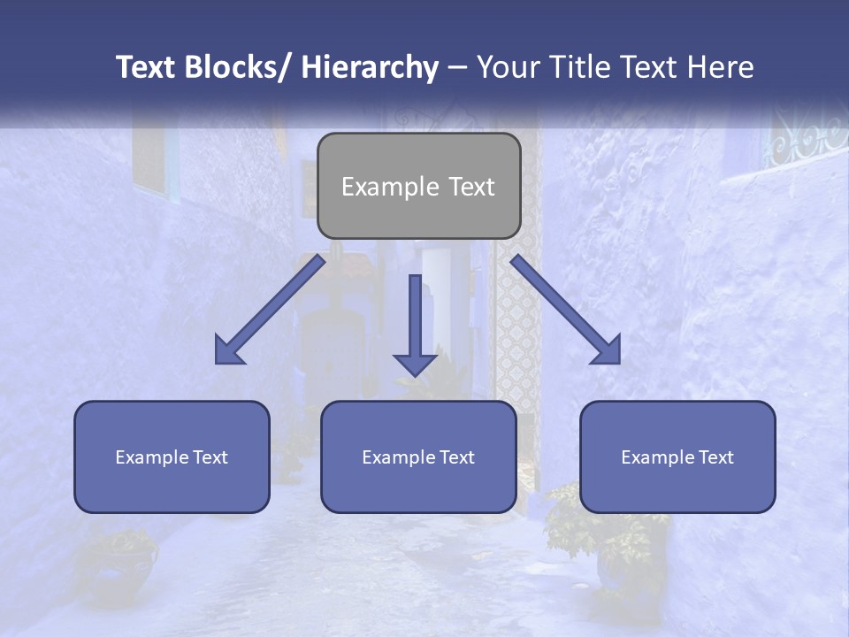 A Narrow Alley With Blue Walls And Potted Plants PowerPoint Template