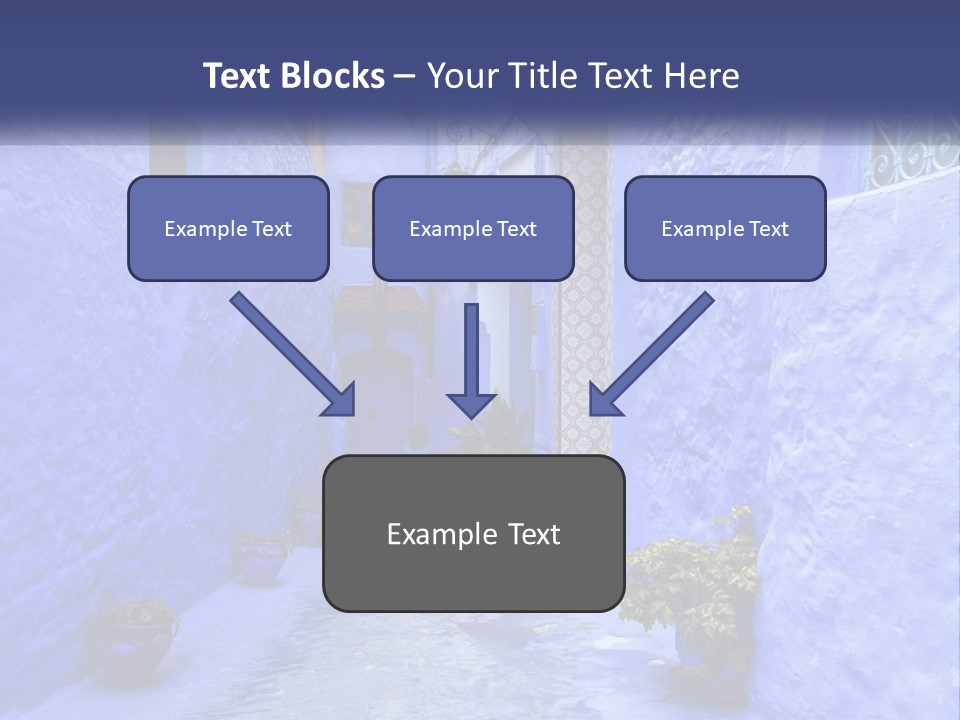 A Narrow Alley With Blue Walls And Potted Plants PowerPoint Template