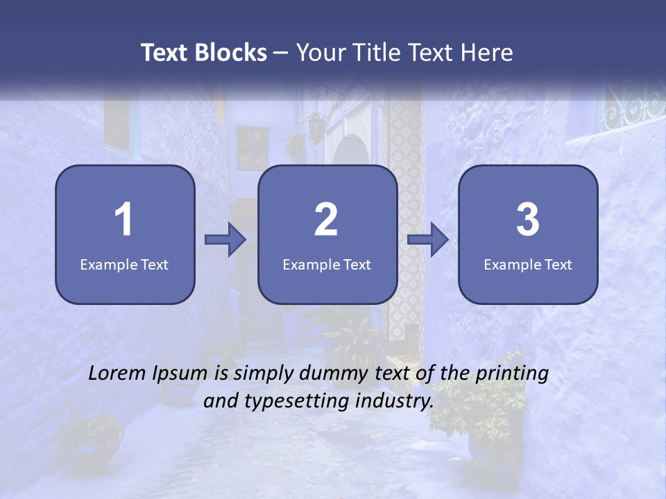 A Narrow Alley With Blue Walls And Potted Plants PowerPoint Template