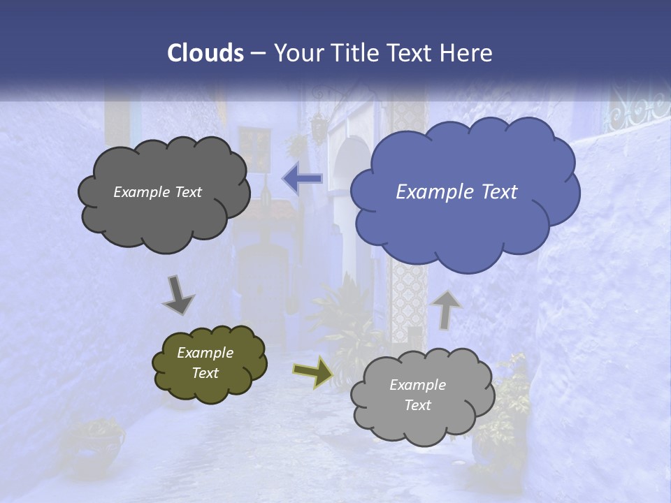 A Narrow Alley With Blue Walls And Potted Plants PowerPoint Template