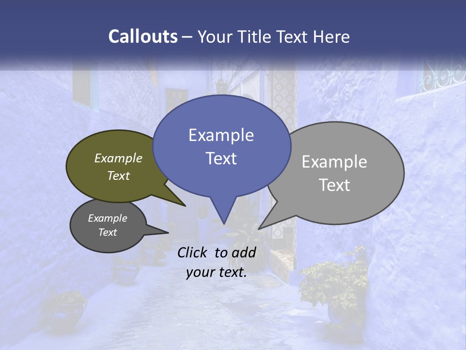 A Narrow Alley With Blue Walls And Potted Plants PowerPoint Template