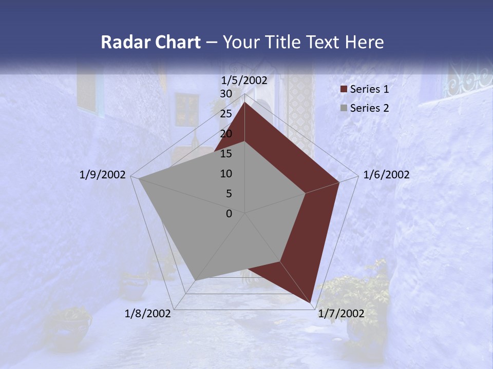 A Narrow Alley With Blue Walls And Potted Plants PowerPoint Template