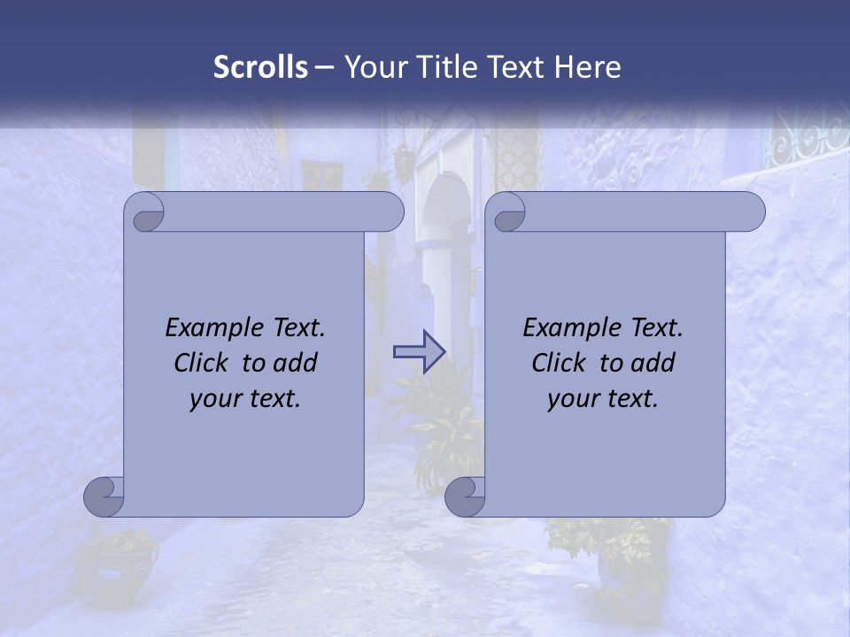 A Narrow Alley With Blue Walls And Potted Plants PowerPoint Template