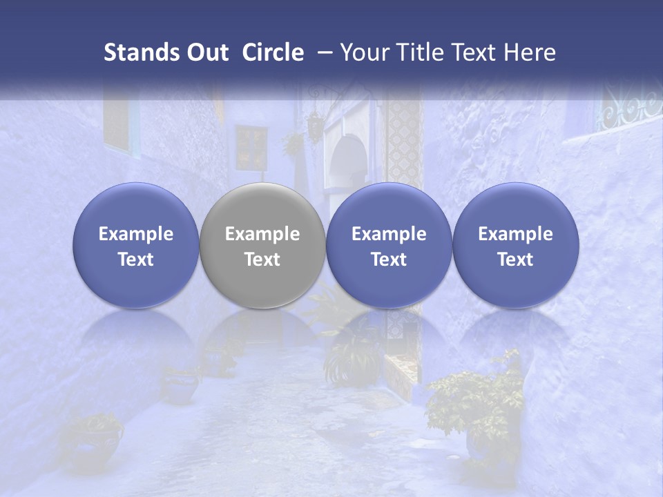 A Narrow Alley With Blue Walls And Potted Plants PowerPoint Template