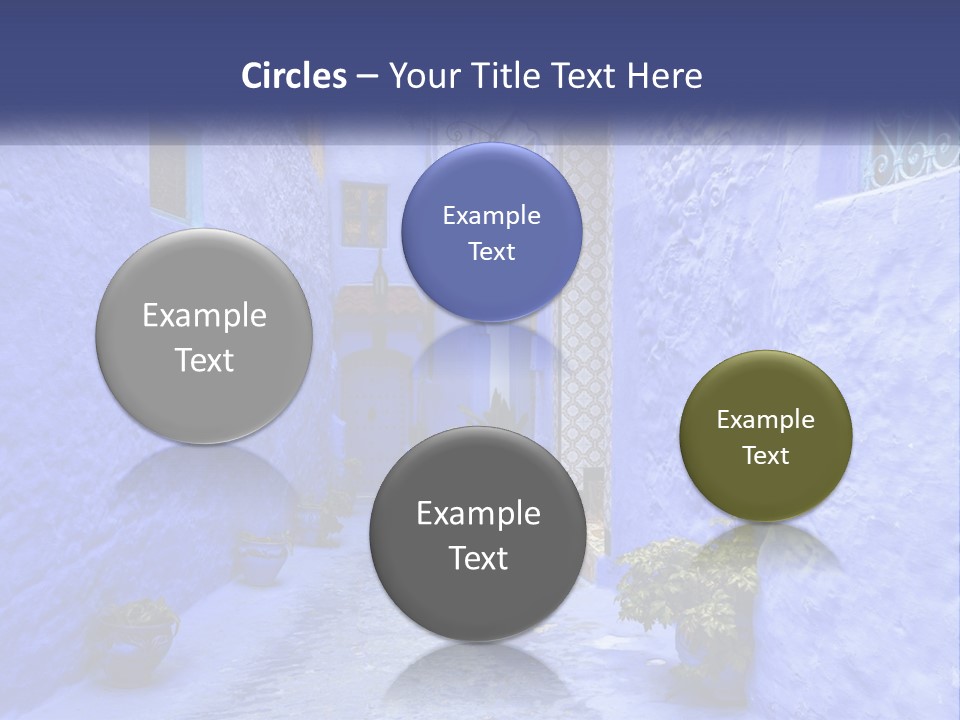 A Narrow Alley With Blue Walls And Potted Plants PowerPoint Template