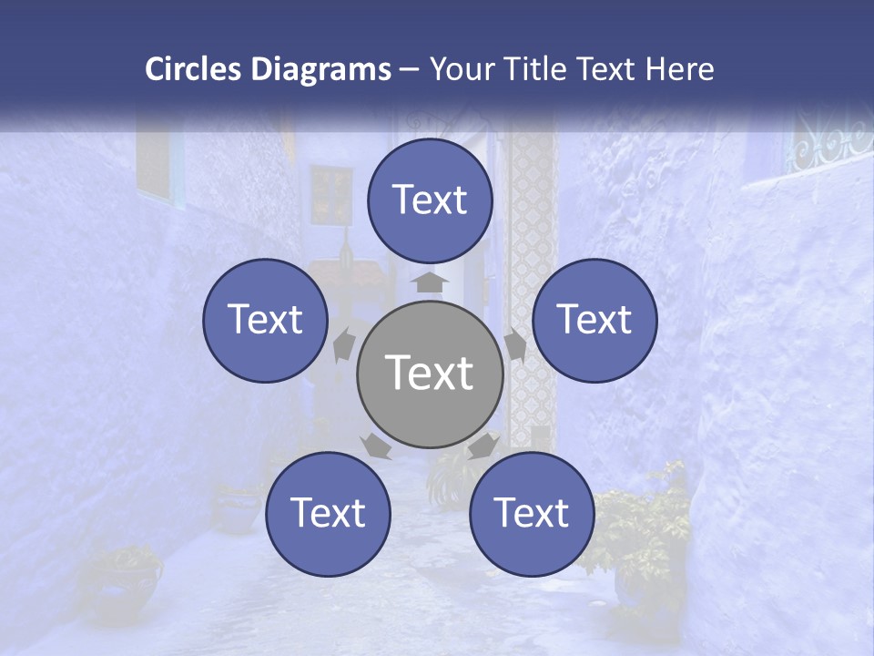 A Narrow Alley With Blue Walls And Potted Plants PowerPoint Template