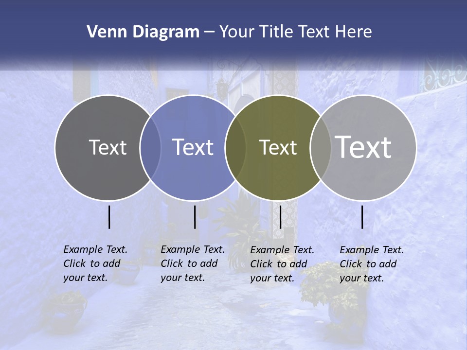 A Narrow Alley With Blue Walls And Potted Plants PowerPoint Template