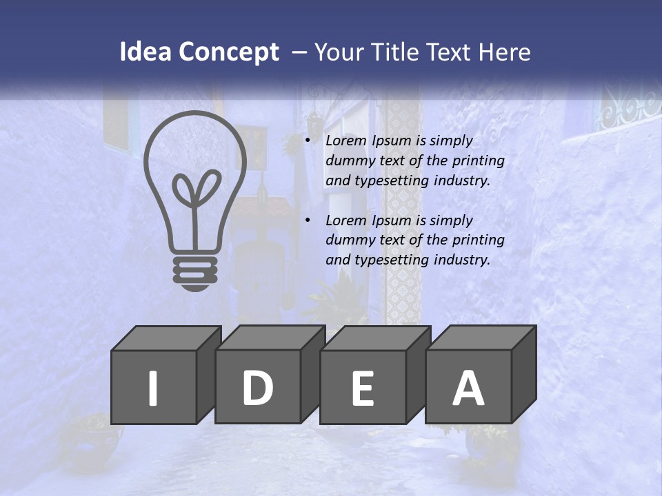 A Narrow Alley With Blue Walls And Potted Plants PowerPoint Template