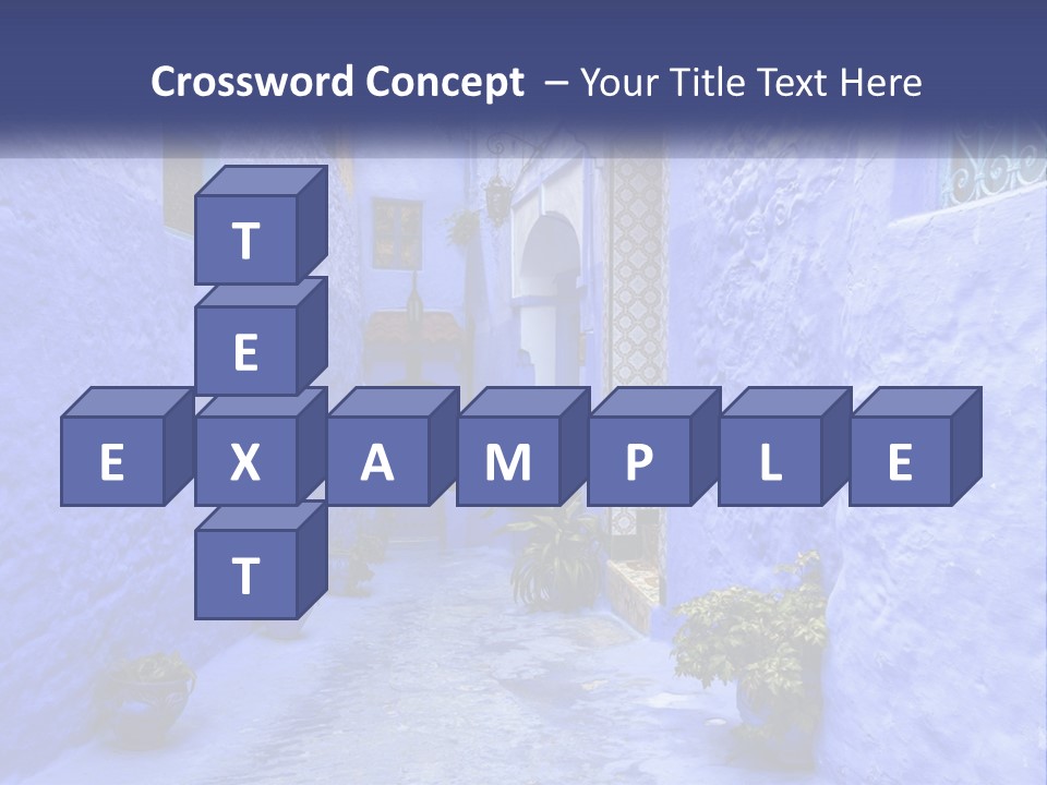 A Narrow Alley With Blue Walls And Potted Plants PowerPoint Template