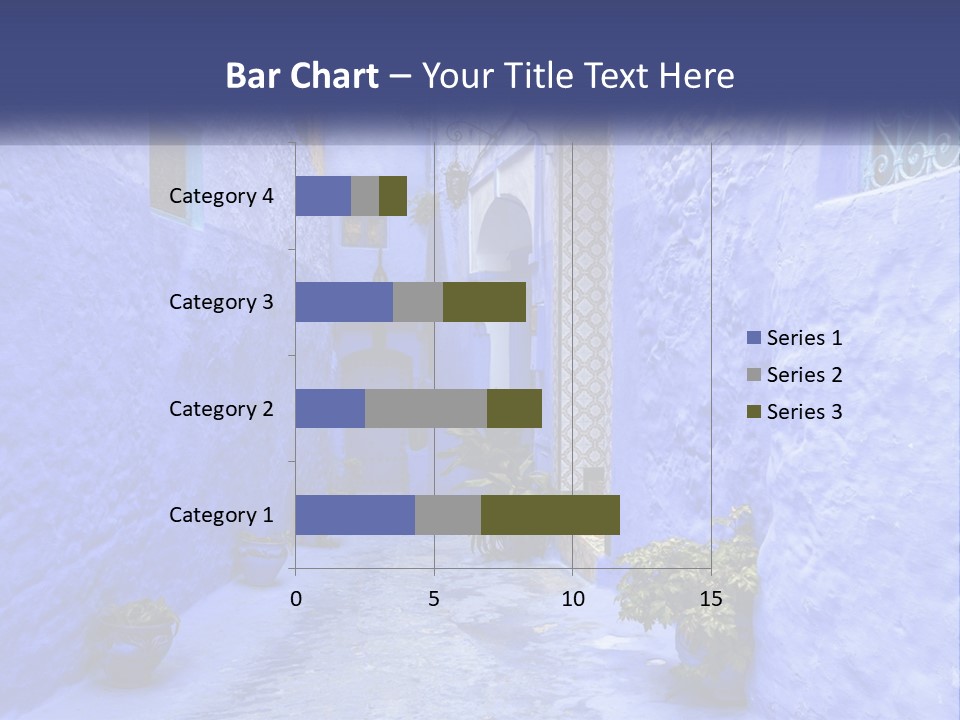 A Narrow Alley With Blue Walls And Potted Plants PowerPoint Template