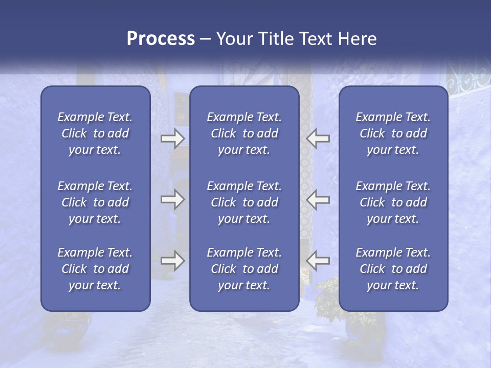 A Narrow Alley With Blue Walls And Potted Plants PowerPoint Template