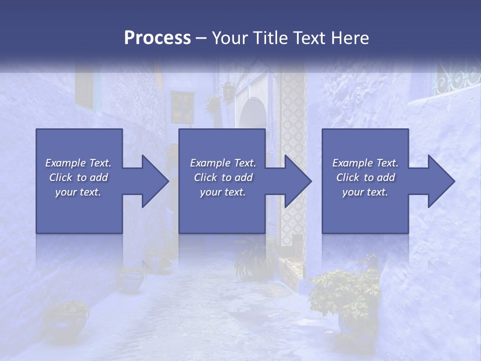 A Narrow Alley With Blue Walls And Potted Plants PowerPoint Template