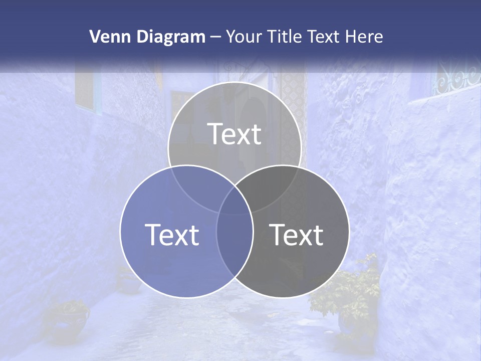 A Narrow Alley With Blue Walls And Potted Plants PowerPoint Template