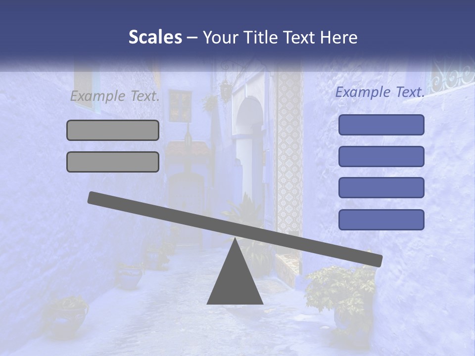 A Narrow Alley With Blue Walls And Potted Plants PowerPoint Template