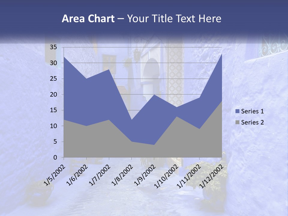 A Narrow Alley With Blue Walls And Potted Plants PowerPoint Template