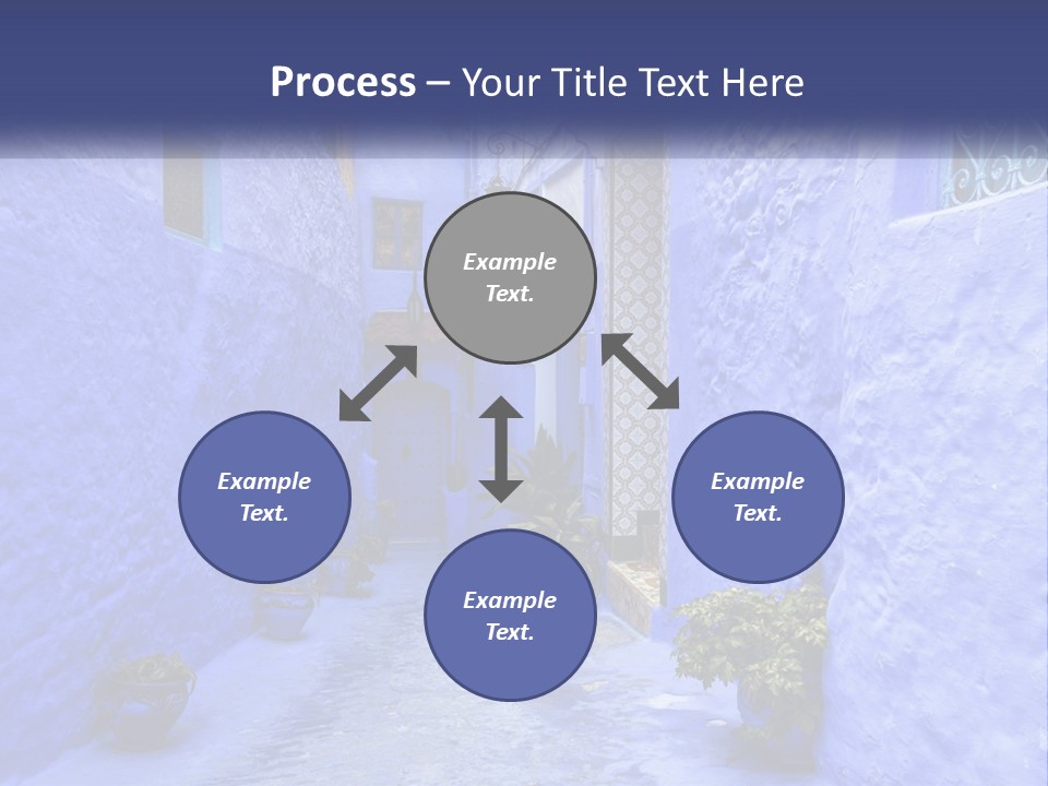 A Narrow Alley With Blue Walls And Potted Plants PowerPoint Template