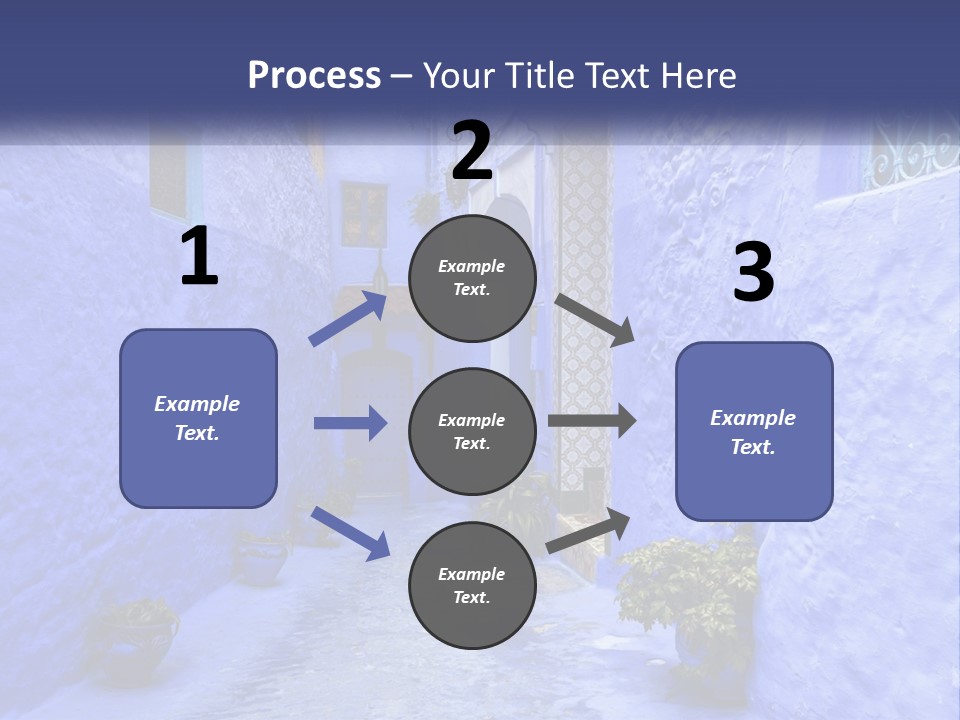 A Narrow Alley With Blue Walls And Potted Plants PowerPoint Template