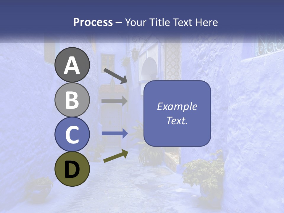 A Narrow Alley With Blue Walls And Potted Plants PowerPoint Template