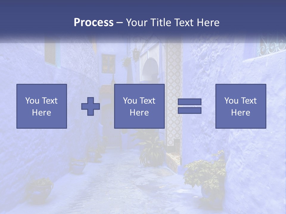 A Narrow Alley With Blue Walls And Potted Plants PowerPoint Template