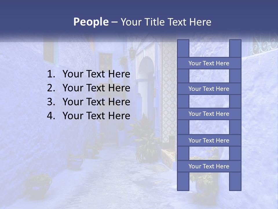 A Narrow Alley With Blue Walls And Potted Plants PowerPoint Template