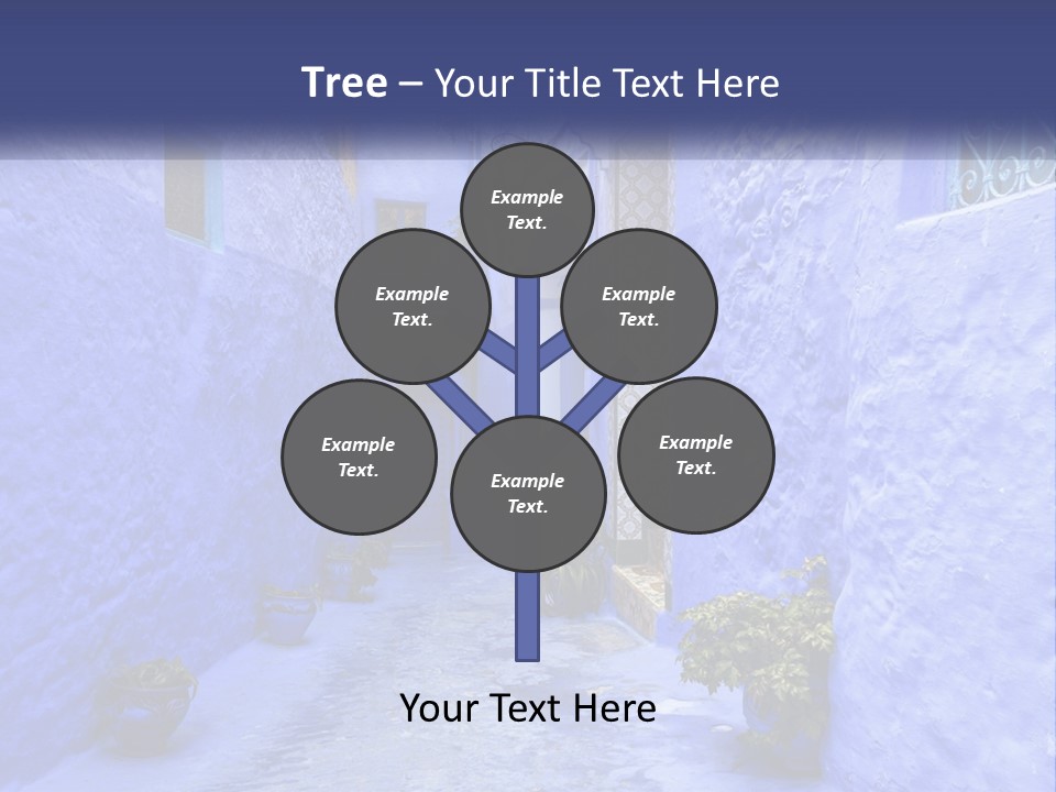 A Narrow Alley With Blue Walls And Potted Plants PowerPoint Template