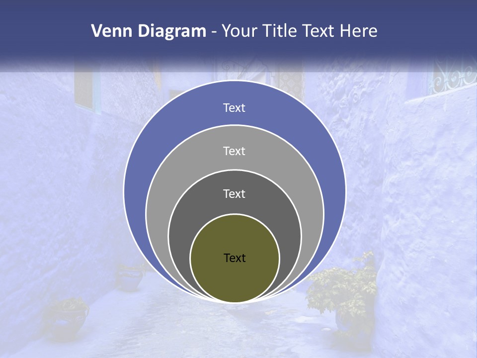 A Narrow Alley With Blue Walls And Potted Plants PowerPoint Template