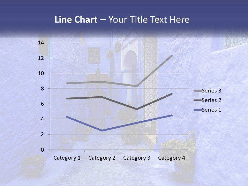 A Narrow Alley With Blue Walls And Potted Plants PowerPoint Template