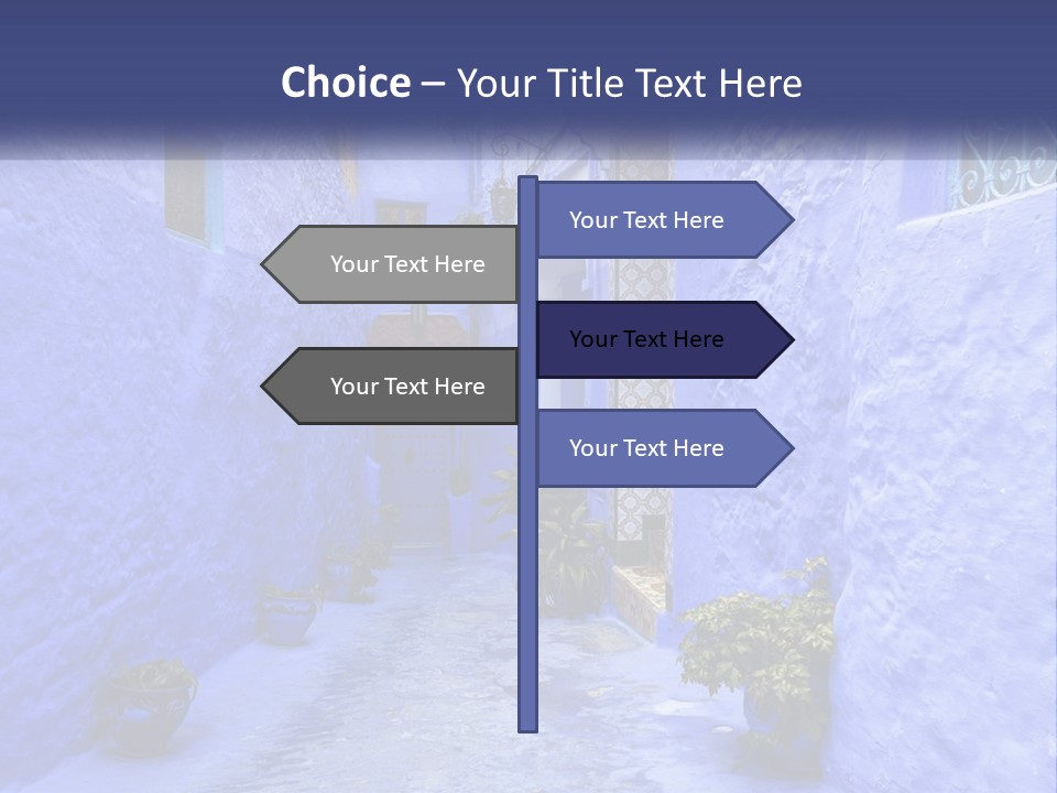 A Narrow Alley With Blue Walls And Potted Plants PowerPoint Template