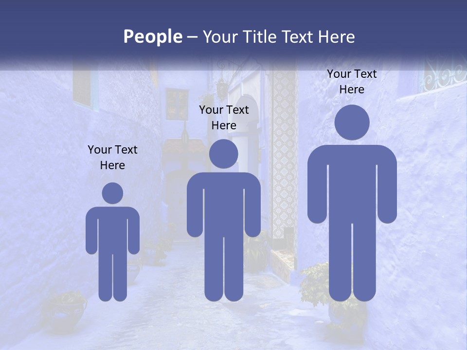 A Narrow Alley With Blue Walls And Potted Plants PowerPoint Template