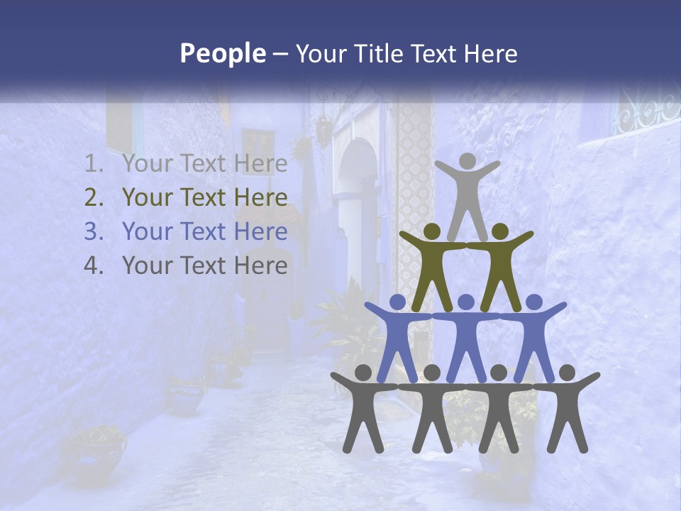 A Narrow Alley With Blue Walls And Potted Plants PowerPoint Template