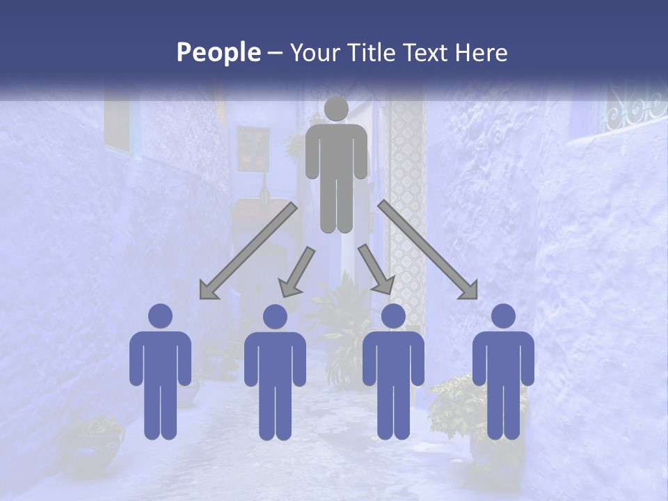 A Narrow Alley With Blue Walls And Potted Plants PowerPoint Template