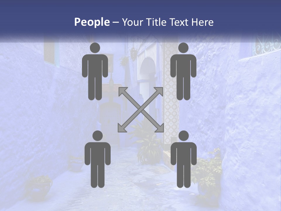 A Narrow Alley With Blue Walls And Potted Plants PowerPoint Template