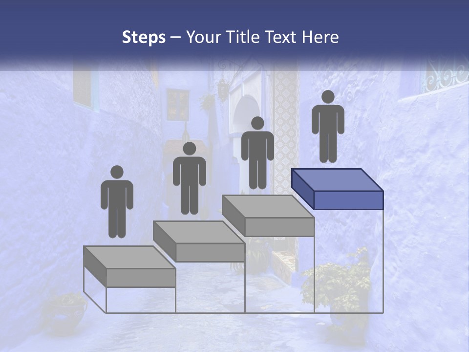 A Narrow Alley With Blue Walls And Potted Plants PowerPoint Template