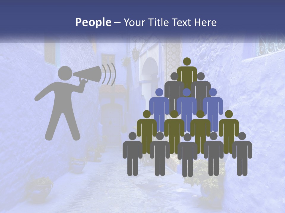 A Narrow Alley With Blue Walls And Potted Plants PowerPoint Template