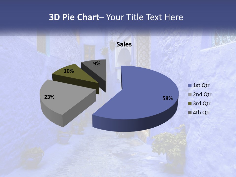 A Narrow Alley With Blue Walls And Potted Plants PowerPoint Template