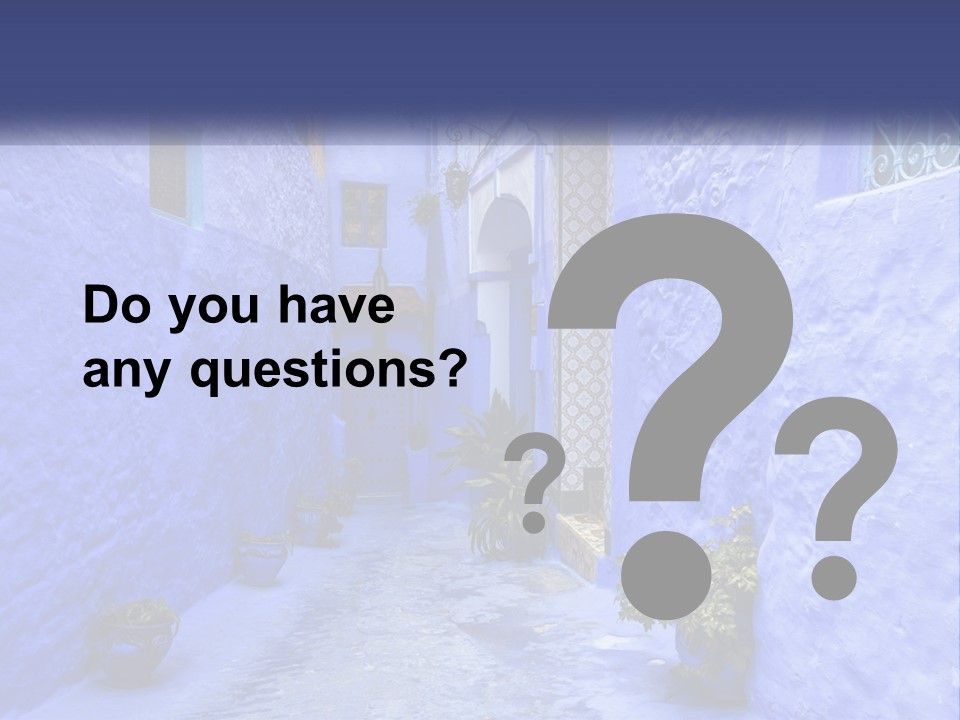 A Narrow Alley With Blue Walls And Potted Plants PowerPoint Template