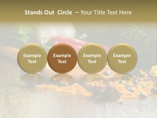 A Wooden Spoon Filled With Yellow Powder Next To Vegetables PowerPoint Template