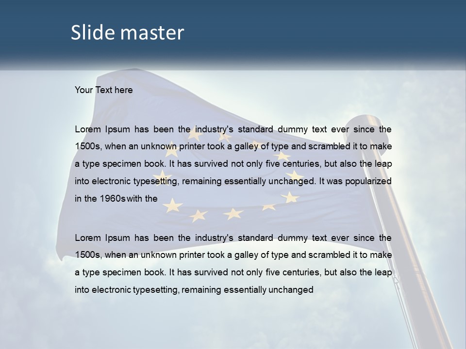 A European Flag Is Flying In The Sky PowerPoint Template