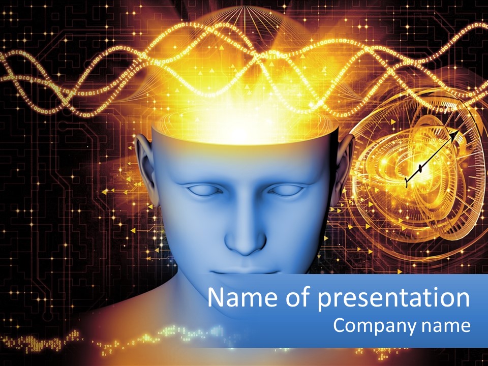 A Man With A Glowing Brain And A Clock On His Head PowerPoint Template