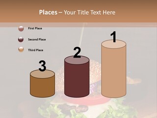 A Hamburger With Lettuce, Tomato, Onion And Cheese On A Cutting Board PowerPoint Template