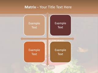 A Hamburger With Lettuce, Tomato, Onion And Cheese On A Cutting Board PowerPoint Template