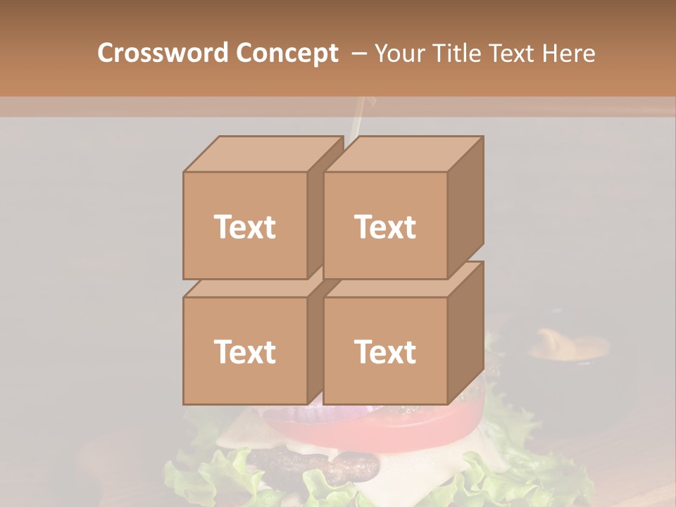 A Hamburger With Lettuce, Tomato, Onion And Cheese On A Cutting Board PowerPoint Template