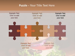 A Hamburger With Lettuce, Tomato, Onion And Cheese On A Cutting Board PowerPoint Template