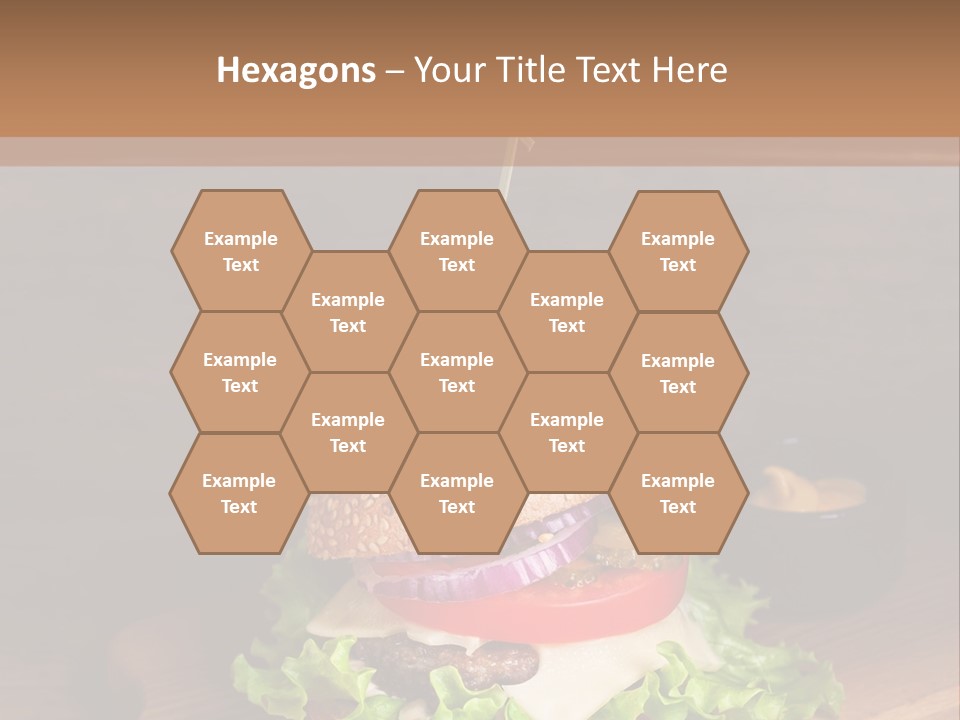 A Hamburger With Lettuce, Tomato, Onion And Cheese On A Cutting Board PowerPoint Template